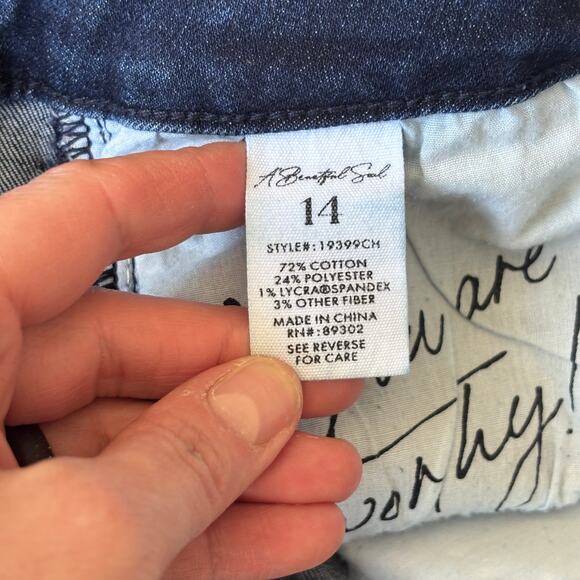 A Beautiful Soul Jeans 14‎ Flare Bell Bottom Knee Holes Stretch Boho Western 70s - Picture 9 of 10